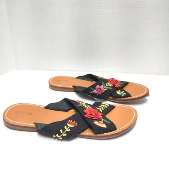 Soludos Black and Brown Sandals with Floral Embroidery - Picture 1 of 4